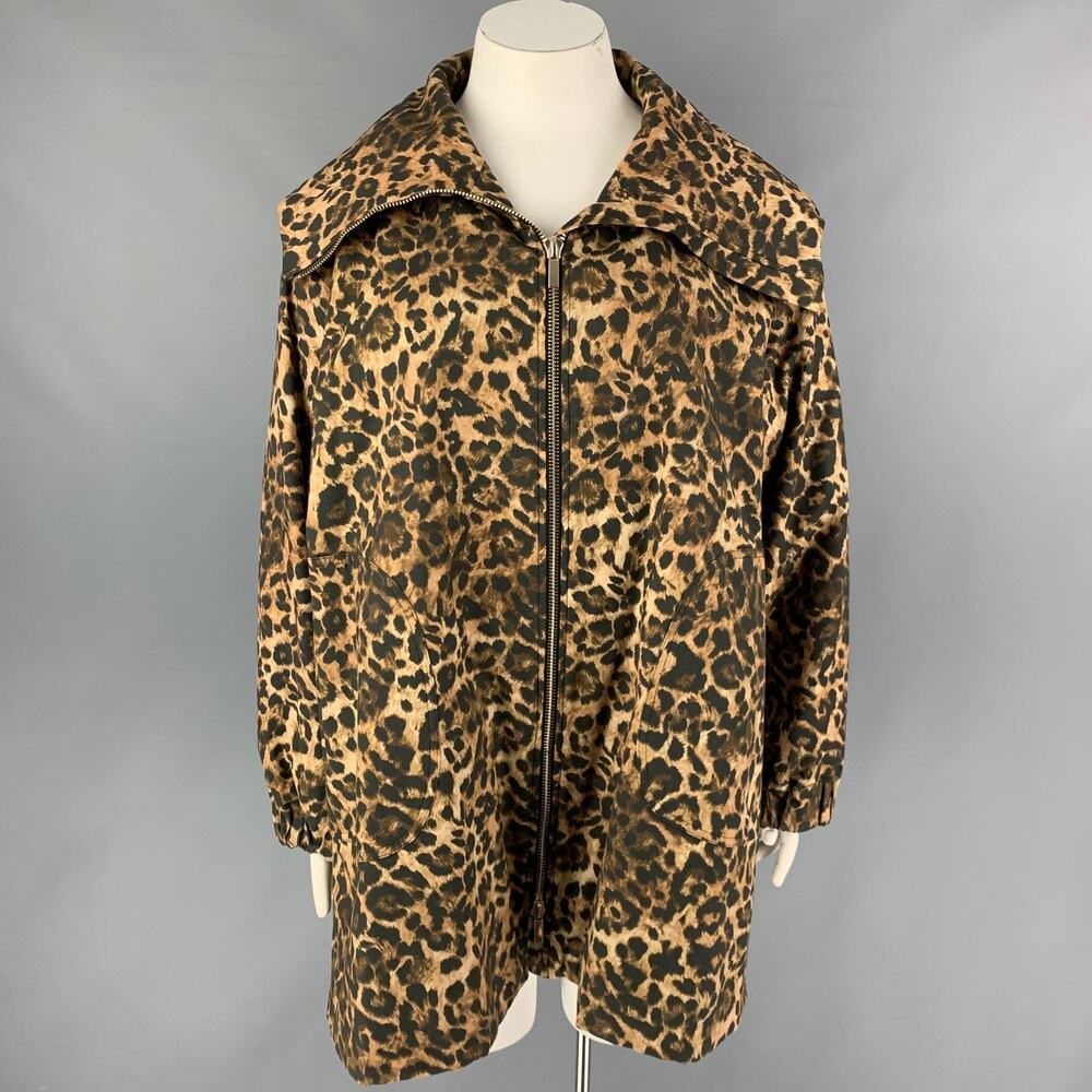 MARINA RINALDI Size L Tan Brown Animal Print Double Breasted Coat